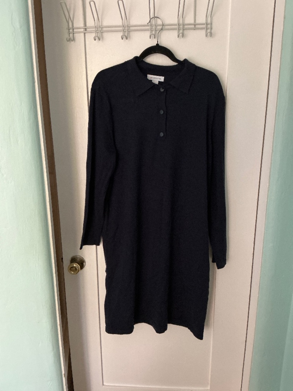 Liz Claiborne XL Navy Rib Knit Collared Sweater Dress | Long Sleeve Pullover Mid